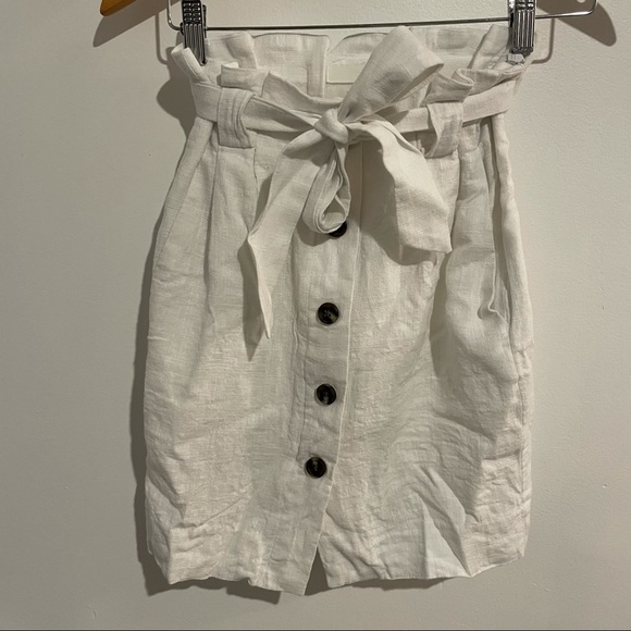 H&M White Linen Button Front Paperbag Skirt Sz 0 - Picture 2 of 6